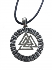 Valknut in the runes circle (Pendant in silver)