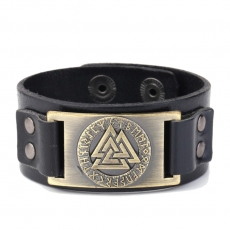 Valknut Lederarmband in Schwarz